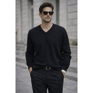 Club Room Black 100% Cashmere V Neck Sweater Men’s Size M Luxury Soft Classic